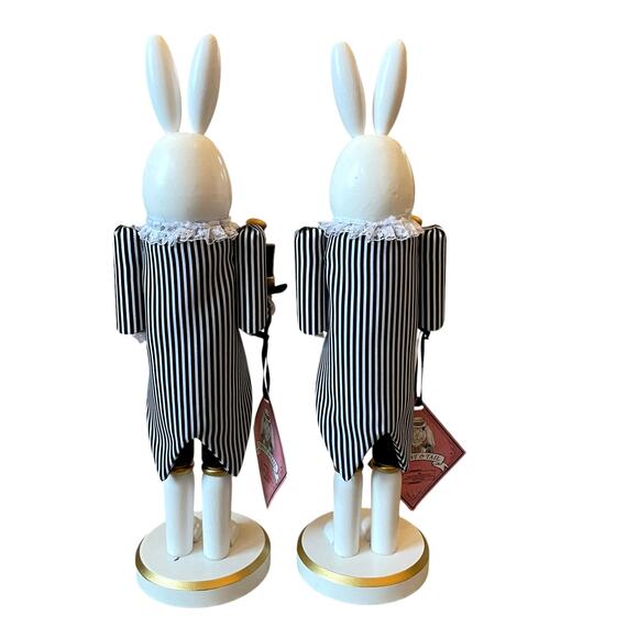 Tophat & Tail Wooden Bunny Rabbit Nutcrackers 14in Black White Set of 2 NEW - Picture 2 of 16